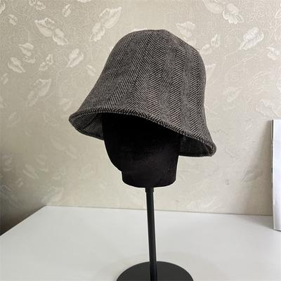 Autumn and Winter New Solid Color Wool Herringbone Fisherman Hat Children Versatile Warm Face Cover Deep Hat Barrel Bucket Hat