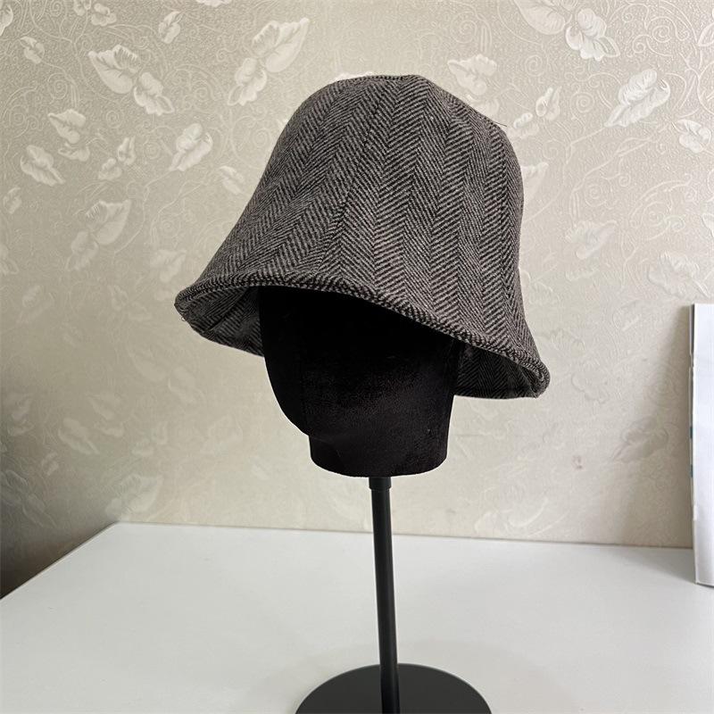 Autumn and winter new solid color wool herringbone fisherman hat children versatile warm face cover deep hat barrel bucket hat