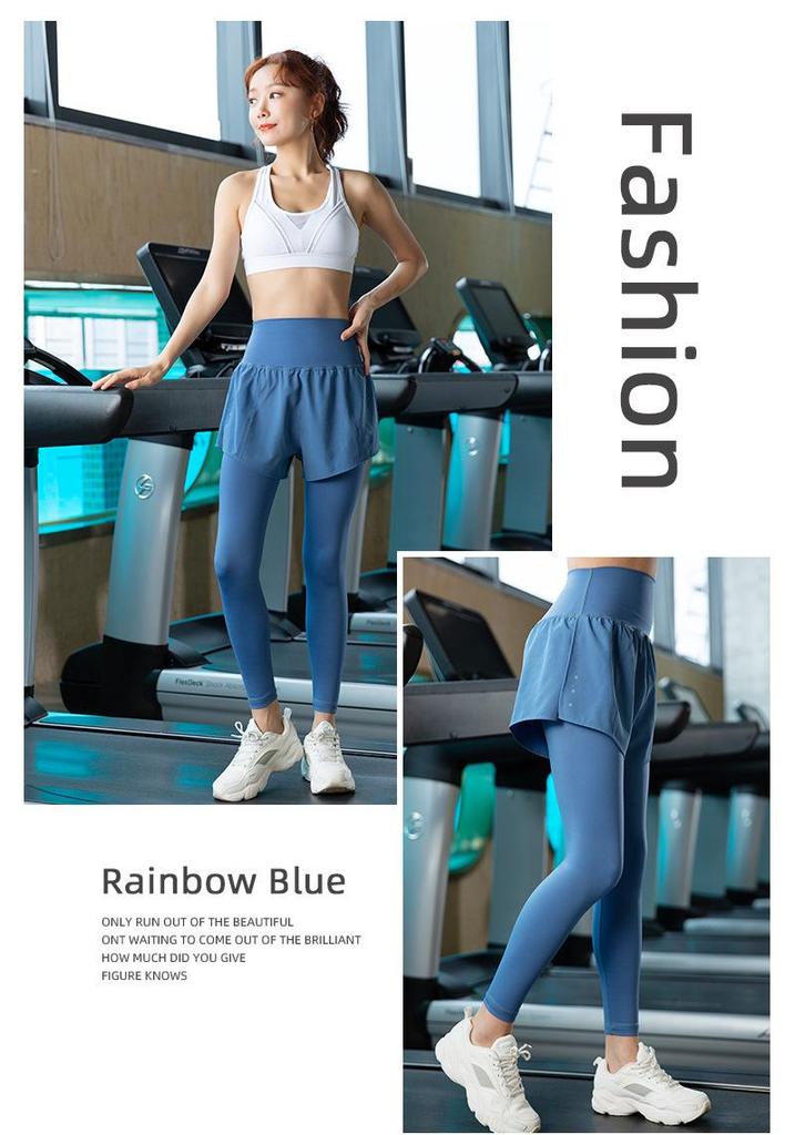 Damen Hoch Elastische Two-in-One Sport-Leggings mit Tasche für Yoga und Laufen