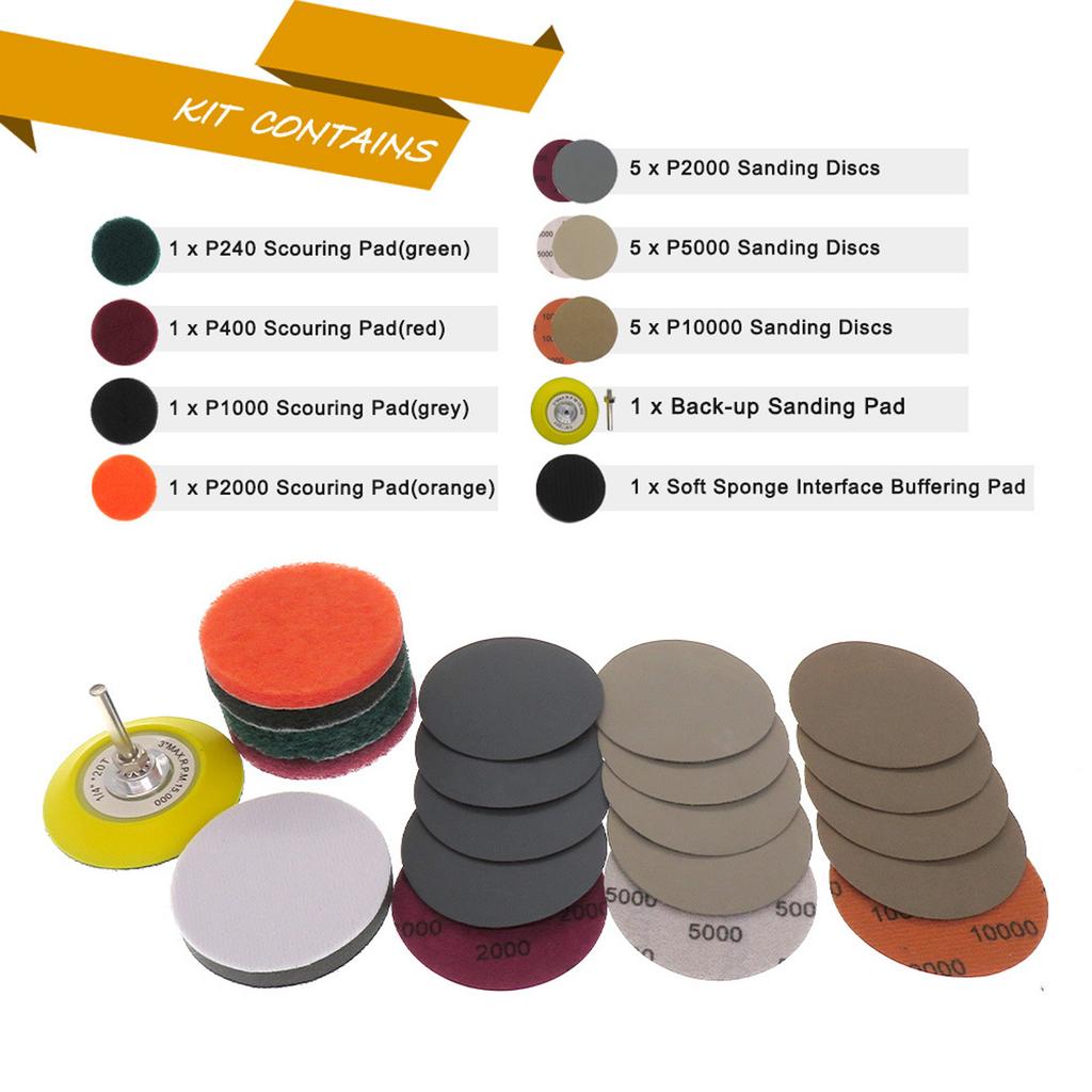 21PCs MultiGrit Sandpaper Pad Set Polishing Sanding Discs Auto Headlight Repair Tool Plastic Restoration Accessories