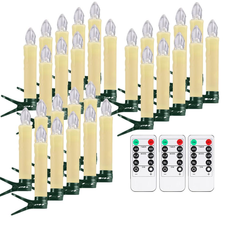 10-30 Pack LED Flameless Flickering Candle Taper Clip-On Candles Family Party Holiday Home Christmas Tree Decor Warm White Light