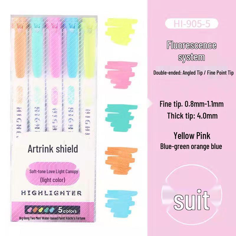 INS Style Dual-Tip Fluorescent Highlighter - Non-Bleed, High Visibility Pen for Planners