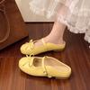Flache Sohle ein Wort mit Mary Jane coolen Slippern Damen 2025 neue Sommer eckige Zehenpartie plissierte Schleife vielseitige Slipper