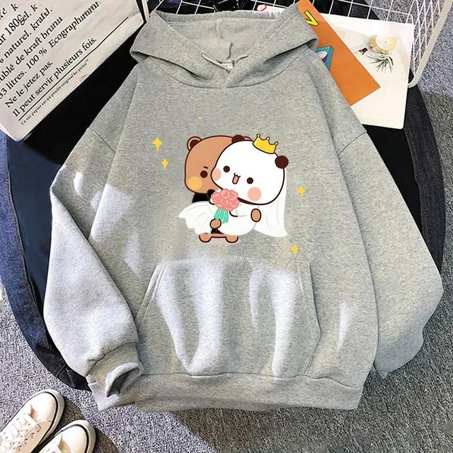 

Толстовки с капюшоном Dudu и Bubu Get Married для женщин, одежда Kawaii, милые толстовки с изображением медведя панды, флис, эстетичный пуловер Sudaderas 3XL