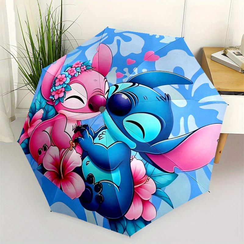 Disney Stitch,Lilo,Floral Manual Opening and Closing Umbrella, 8-Rib Reinforced Folding Design, Lightweight