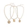 Layered Gold-Tone Alloy Necklace Set With Multi-Row Imitation Pearl Coin Pendants Women Geometric Chic Statement Jewelry