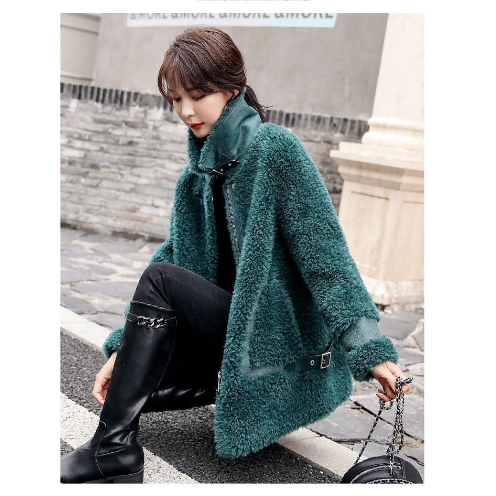 New Genuine Wool Sheep Shearling Coat Leather and Fur Women's Grain Lamb Fur Coat