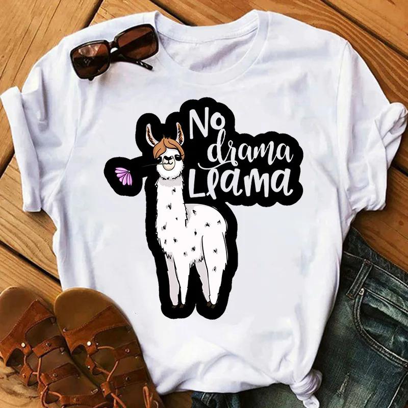 Kůň z trávy a bláta Lámový potisk Dámské tričko Krátký rukáv Kulatý výstřih Volné Dámské tričko Dámské tričko Topy Camisetas Mujer