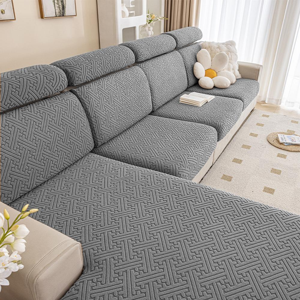 Jacquard Sofa Seat Cover Stretch Plain Sofa Covers Removable Couch Cover For Living Room Chaise Lounge L-Shaped Home Pets