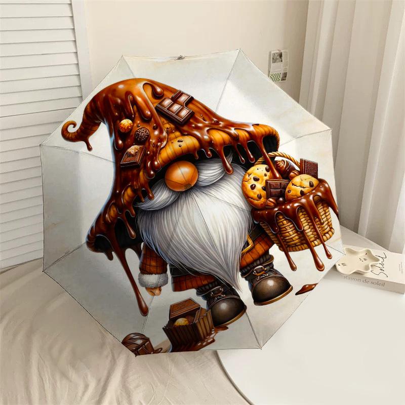 

1PC Chocolate Gnome Umbrella-8-Rib Reinforced Portable Folding Travel Suitable for All Seasons Outdoor Daily Use-H0409