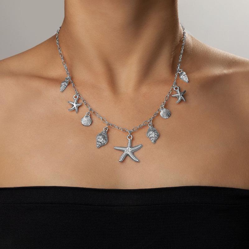 Ocean Style Starfish & Seashell Pendant Women's Adjustable Necklace