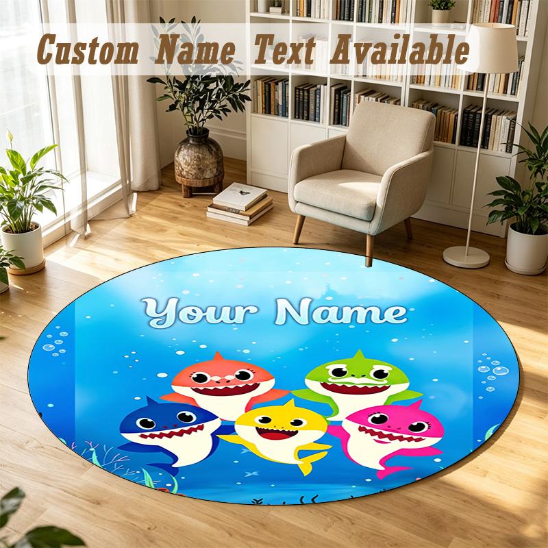 Round Rug Custom NameBaby Shark Pattern Non Slip Carpet Home Floor Decor