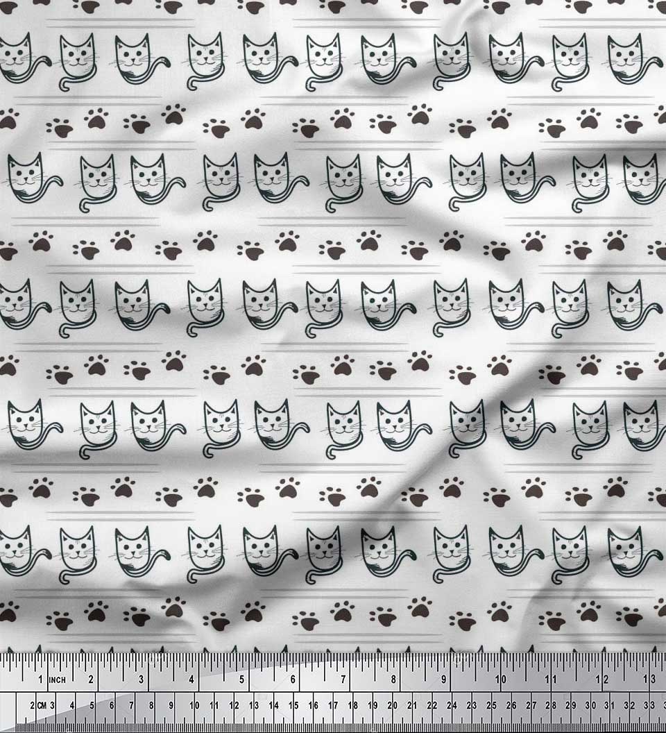 

Тканина Soimoi з японського крепового атласу, швейна тканина з принтом котів і тварин, метр 42 дюйма 42 Inch Wide - Poly Crepe білий
