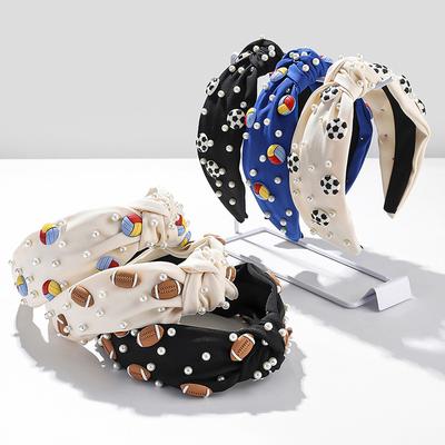 European and American Fashion New Style Sports Headband Football Rugby Pearl Knotted Hair Hoop Women
