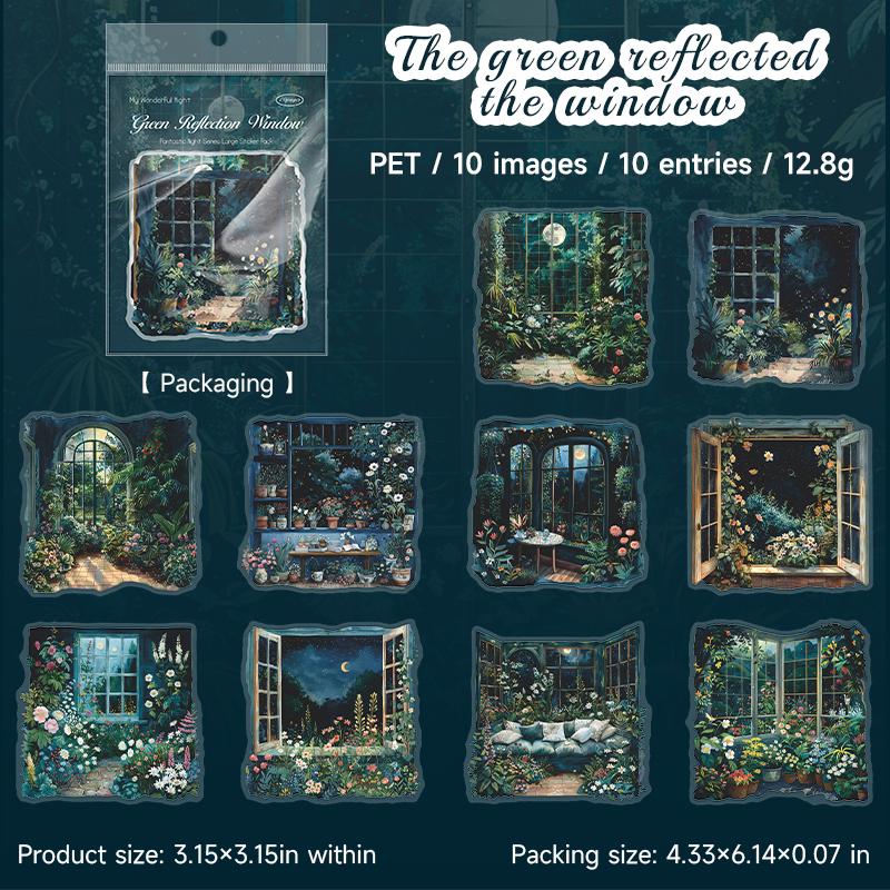 

10 листов/пакет ПЭТ набор наклеек большого размера Тема «Чудесная ночная сцена» Материал для DIY ручной учетной записи Коллаж для украшения дневника