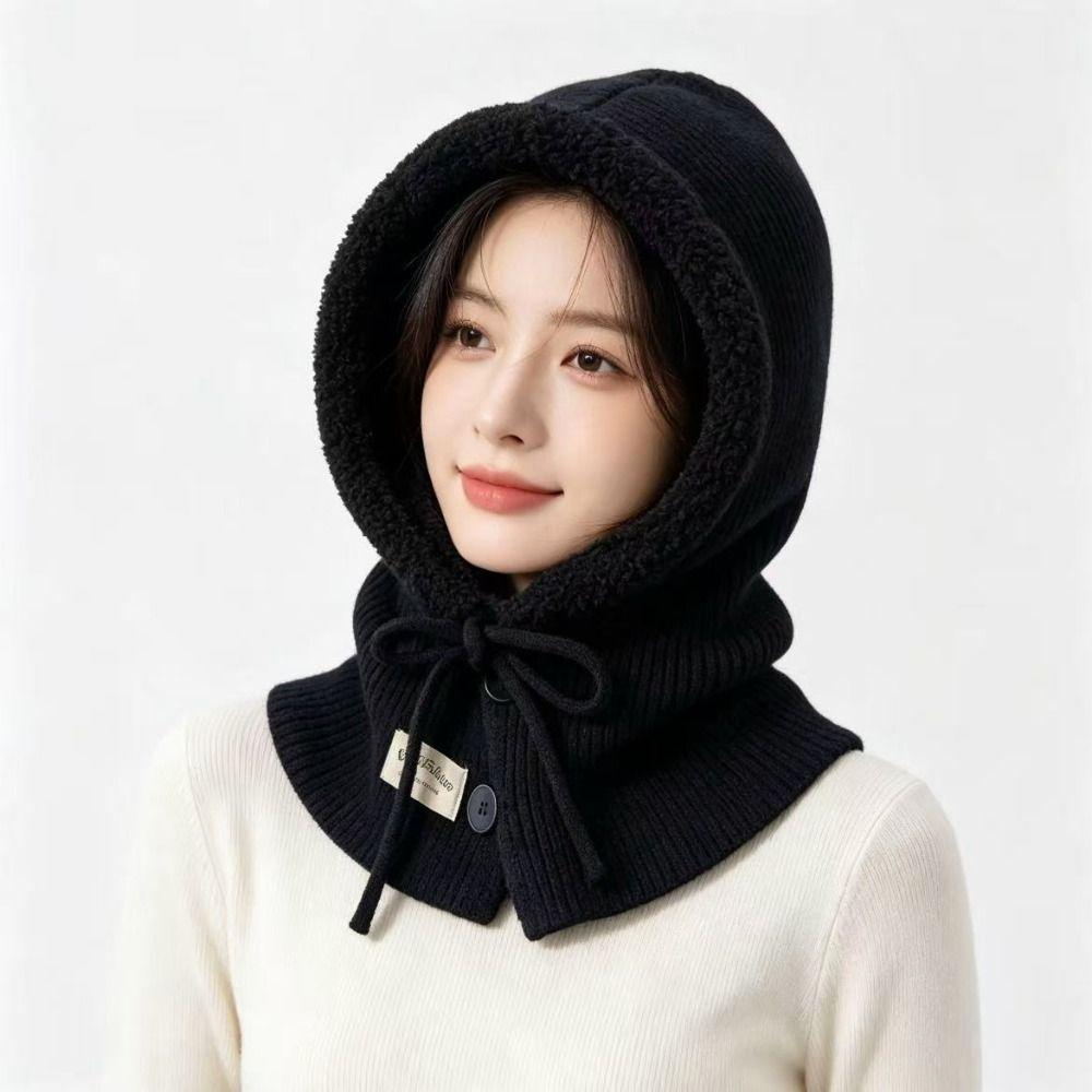Solid Color Knitted Hooded Cap Wool Blend Earflap Hat Simple Winter Cap Outdoor