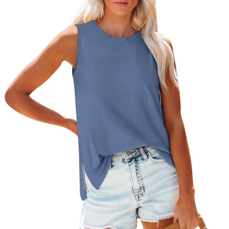 IHUASU Women's Fashion Casual Solid Color Print Sleeveless +O Neck Blouses & Shirts