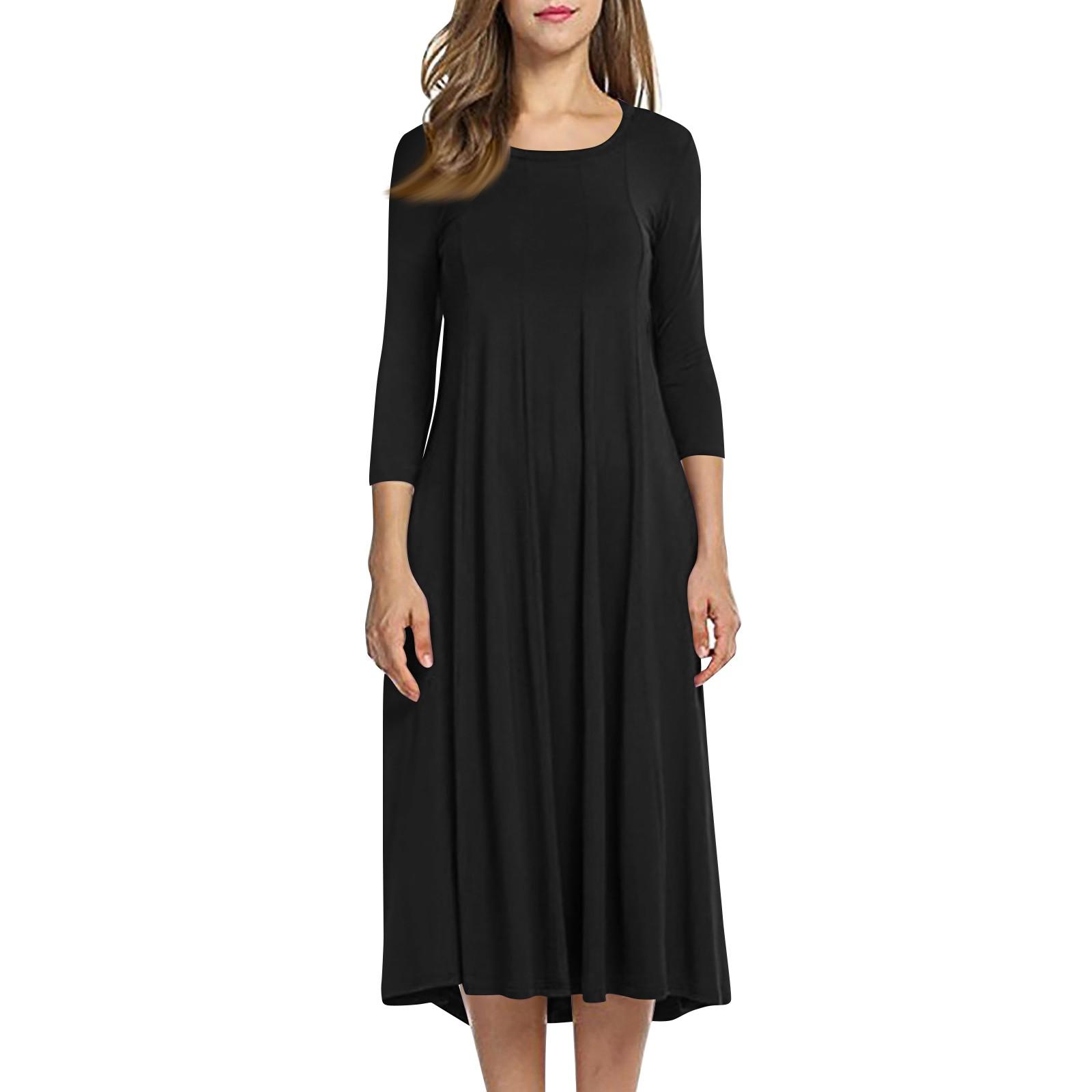 

Женское темпераментное платье свободного кроя с круглым вырезом и рукавом три четверти L чёрный