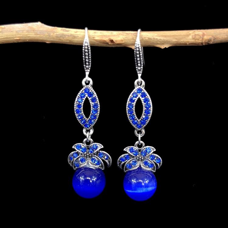 Ethnic style retro fashion agate earrings women's simple temperament opal diamond earrings versatile long ear jewelry