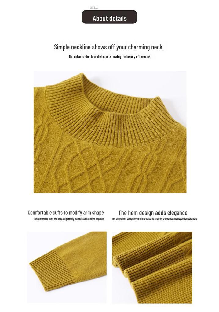 Women's Wool Half-High Collar Sweater - Winter Knit Loose Fit Base Layer