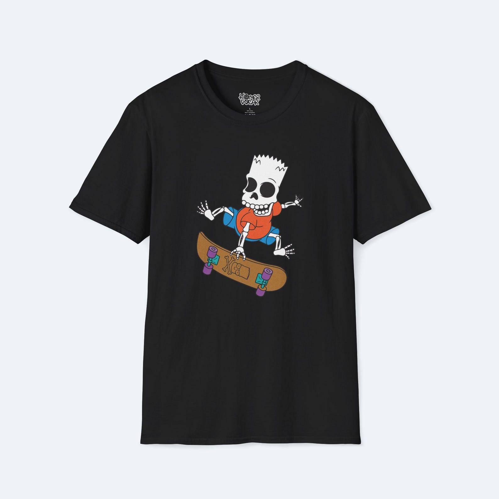 Simpsons Skater Bart Halloween Tee - Unisex T-Shirt, Funny Halloween Shirt, Cartoon Skateboard Bart Simpson, Spooky Tee, Halloween Gift 2XL