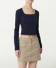 MUSINSA STANDARD WOMAN Women'S Slim Crop Square Neck Long Sleeve T-Shirt [Navy]