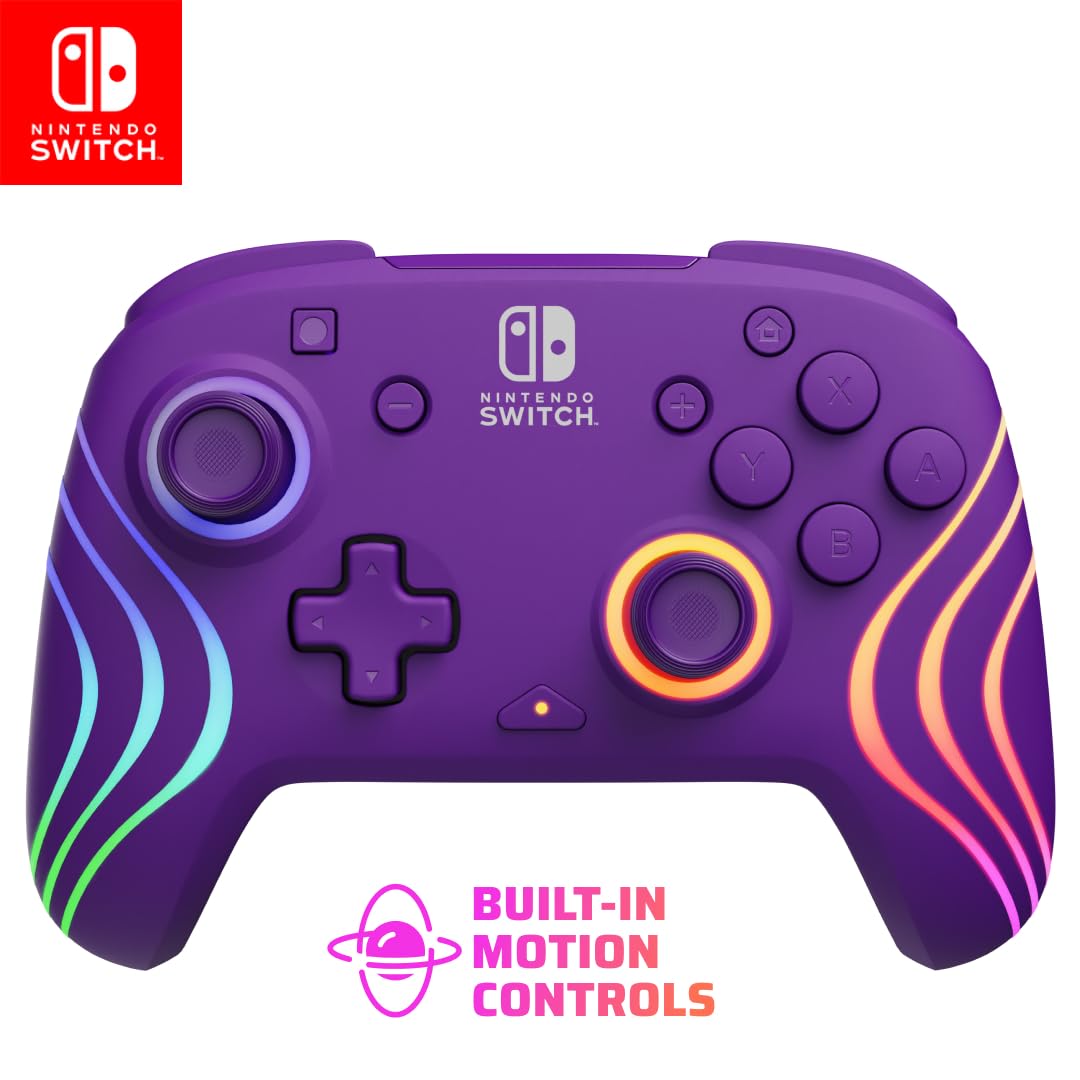 

PDP Afterglow Wave Wireless Nintendo Switch Pro Controller with Motion Fully Licensed for Customizable LED Rechargeable Power Purple Controls, фиолетовый