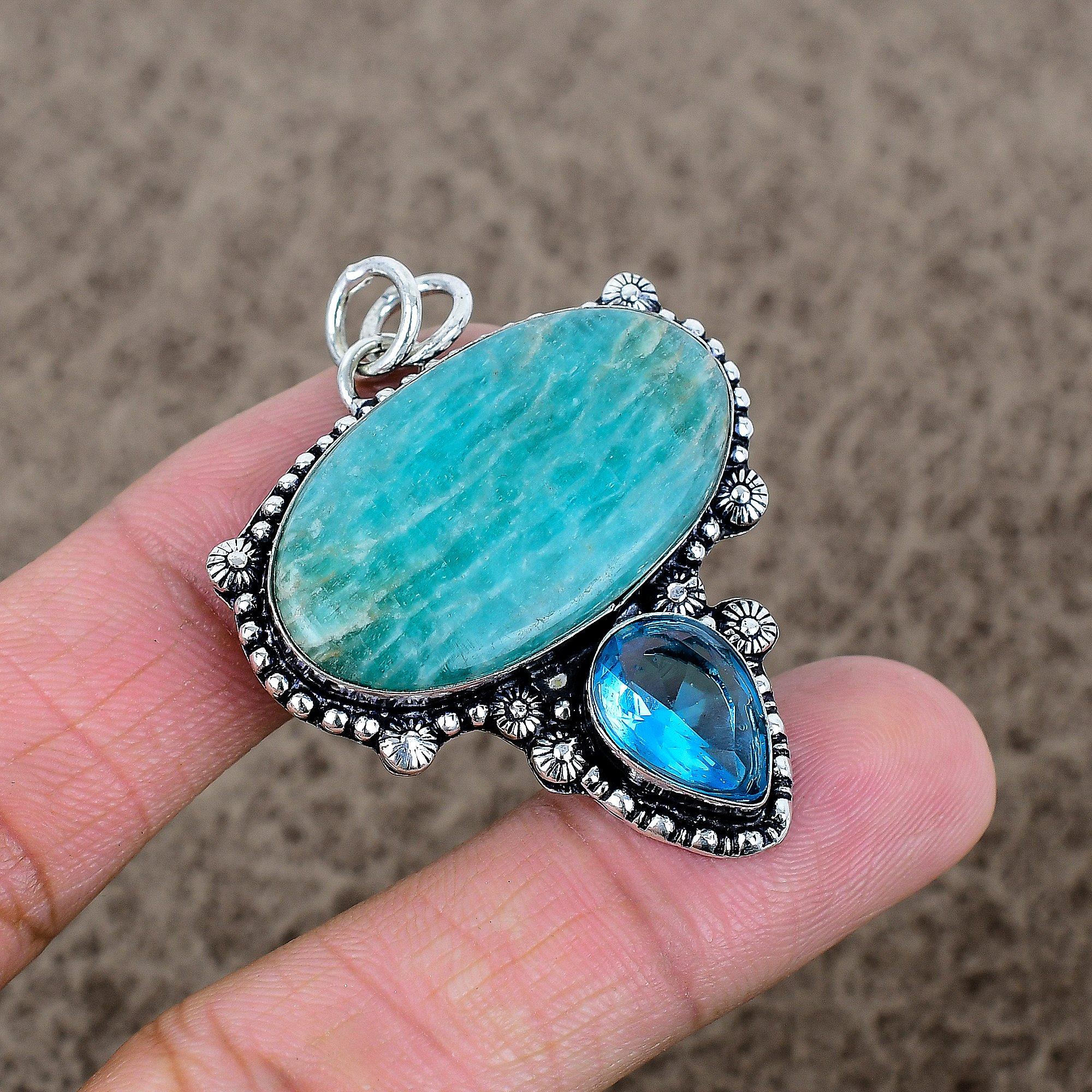 

Amazonite, Topaz Gemstone 925 Sterling Silver Jewelry Pendant 1.97 KKG-332