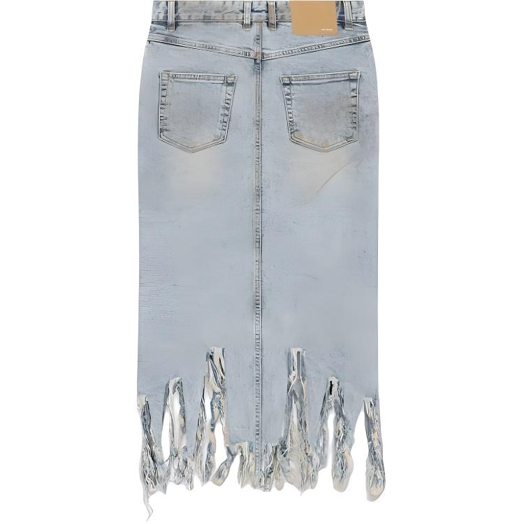 WE11DONE Vintage Distressed Zipper Pocket Denim Maxi Skirt Women skirts Blue WD-DS3-24-335-W-SK