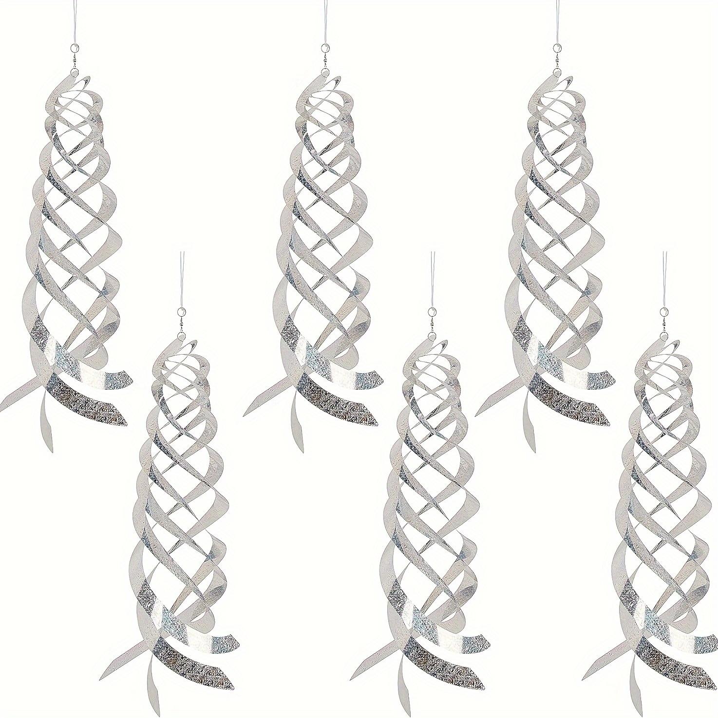 

6pcs Sparkling Bird Repellent Spiral Reflectors - Silvery Mylar Hanging Deterrents for Garden, Scares Away Woodpeckers, Pigeons