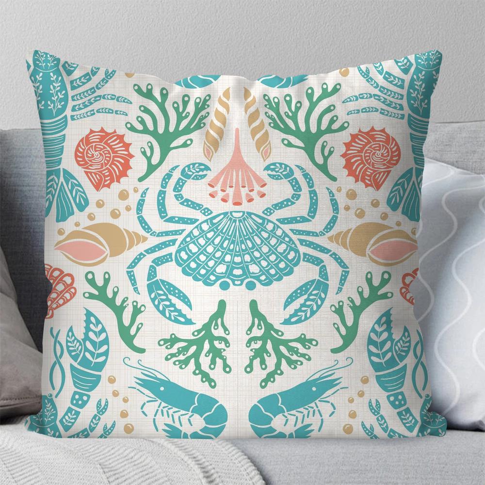 1pc Marine Organism Shells Pillow Case Square Pillow Bedroom Sofa Leisure Comfort Cushion Car Living Room Home Decoration 40X40