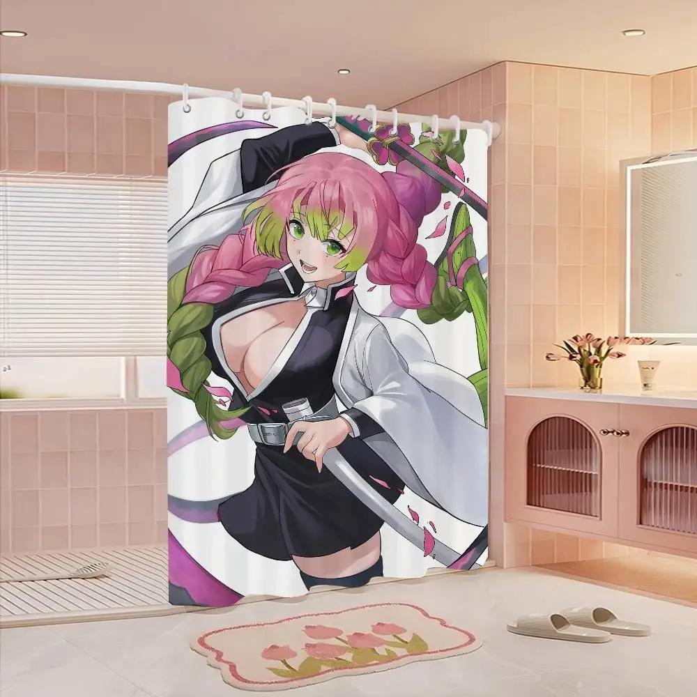 Anime M-Mitsuri-Kanroji  Waterproof Fabric Shower Curtain Bathroom Decoration Curtain Home Hawaiian Style Shower Curtain
