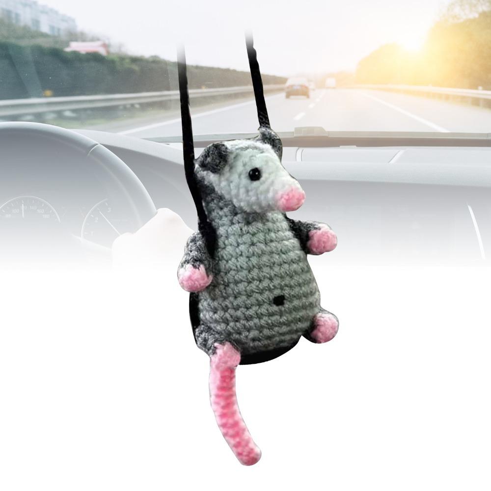 Crochet Rearview Mirror Accessory Handmade Knitted Screaming Possum Ornament  For Car Interior