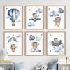 Boho Bear Aircraft Hot Air Balloon Cloud Nursery Posters Wall Art Print Canvas Painting Baby Kids Room Home Decoration Picture