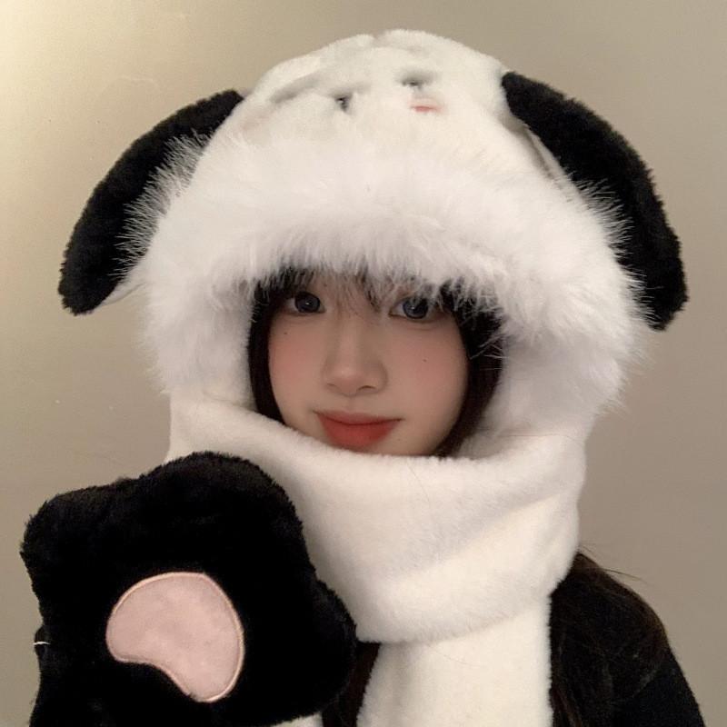 Puppy Ear Charming Winter Hat Scarf And Gloves Set For Women Comfortable And Versatile