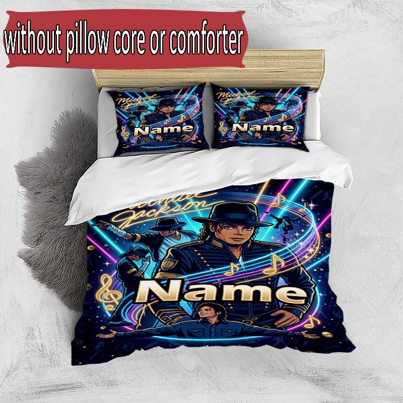 3pcs Duvet Cover Set (1*Duvet Cover + 2*Pillowcase, Without Core), Custom Name Michael Jackson Pattern Bedding Set, Home Bedroom Decor Gift