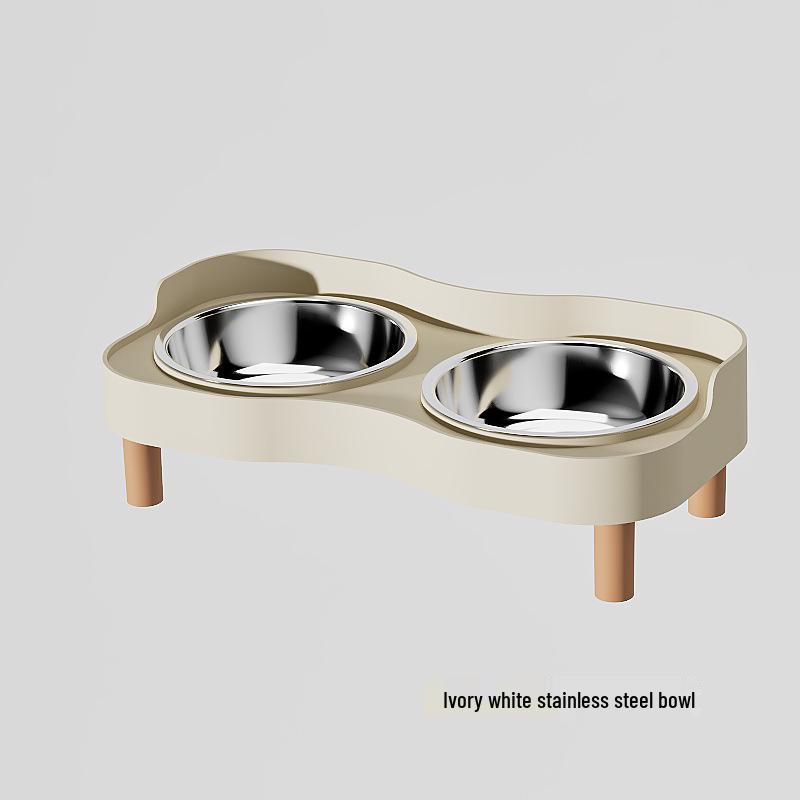 Anti-tip Stainless Steel Pet Bowl Set: Double Cat & Dog Bowls with Eco-friendly PP Base, Protects Cervical Vertebrae & Prevents Splashing