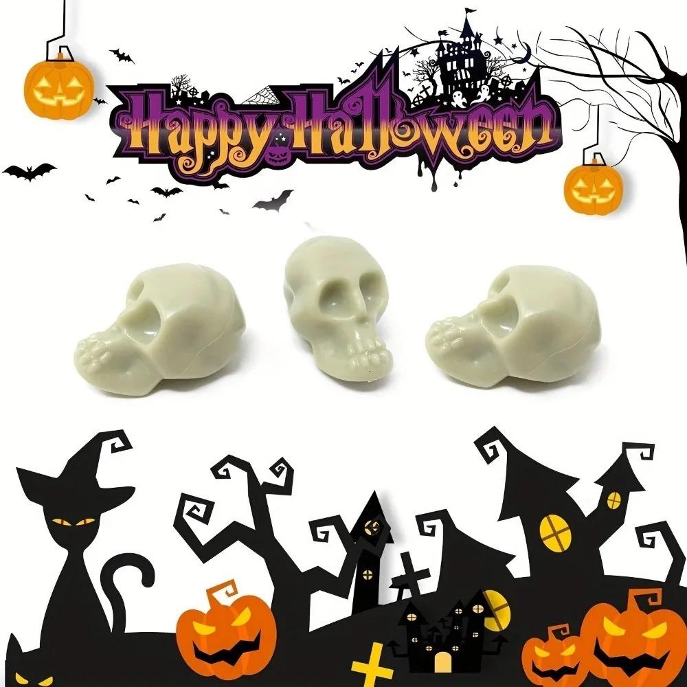 100PCS Mini Scary Skull Heads Statue Luminous Plastic Halloween Skull Miniature Figurine Pranky Prop Micro Landscape