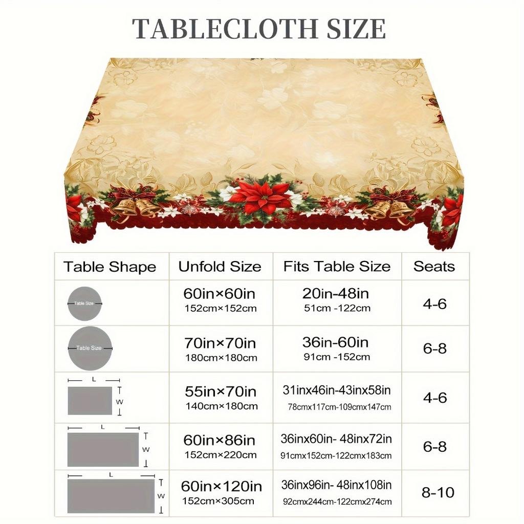 1pc Christmas Table Cloths Red Flower Printed Waterproof Oilproof 2025 New for Home Ornament Xmas New Year Christmas Decoration
