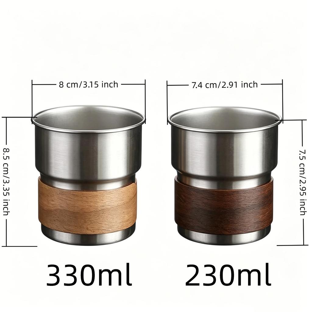 230/330Ml Stainless Steel Camping Mug With Wooden Anti Scald Sleeve Foldable Handle For Hiking Picnic Travel Use