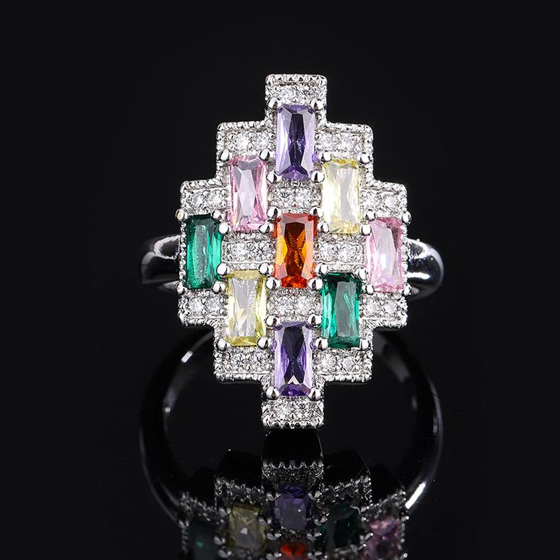 Fashion Color Zircon Snow Lotus Ring Design Sense Colorful Ice Linghua Treasure Tourmaline