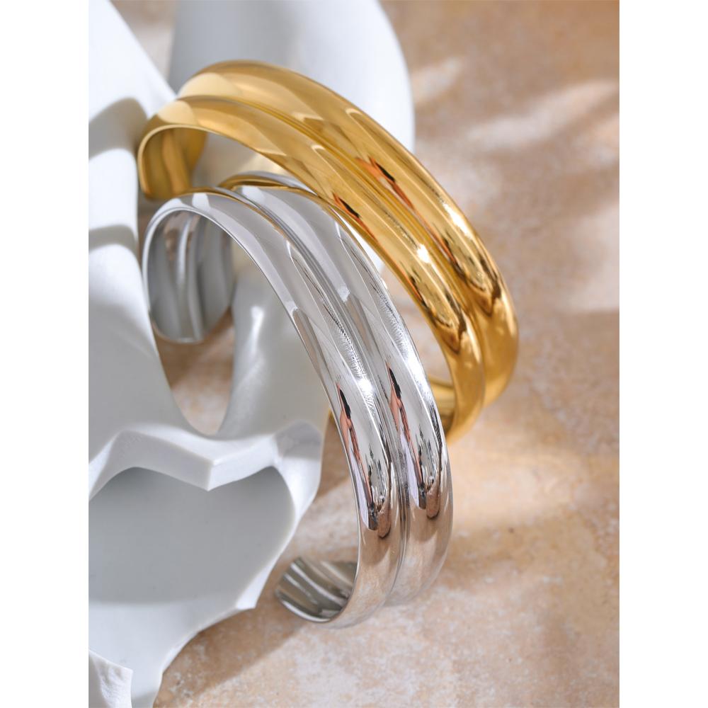 Yhpup 64mm 316L Stainless Steel Metal Double Layer Round Open Bracelet Bangle 18K PVD Plated Waterproof Jewelry Accessories Gift