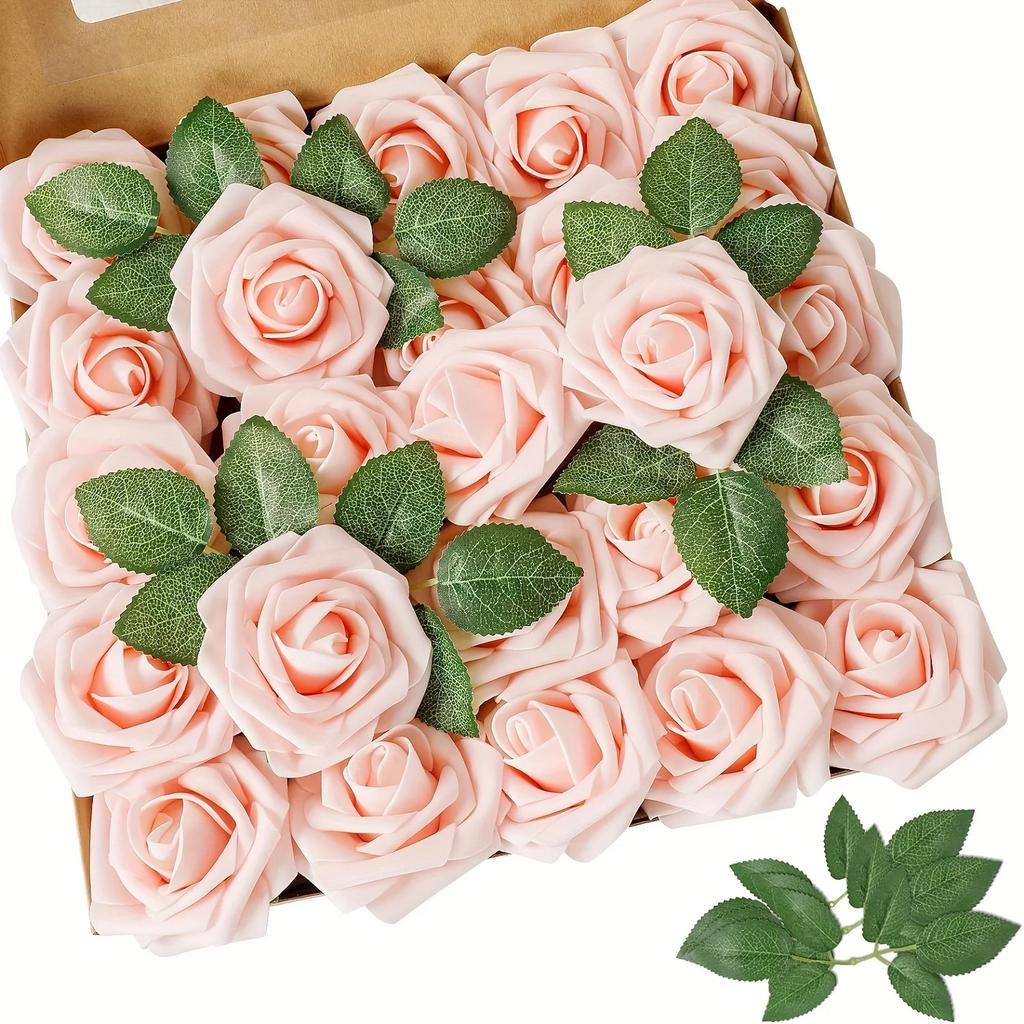 25/30pcs Rose Artificial Flowers Foam Fake Flower Wedding Bridal Decoration Valentines Gift Simulation Roses Home Vase Decor