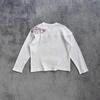Mens Loose Fit White Cotton Blend Long Sleeve T-Shirt With Floral Embroidery Casual Streetwear 2025