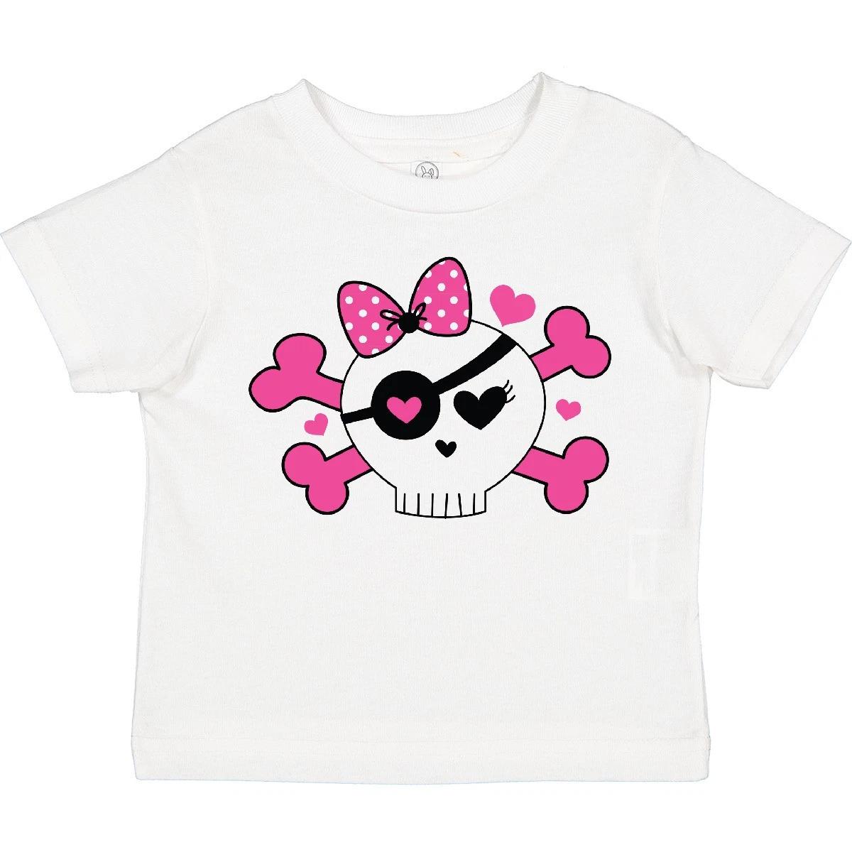 Inktastic Girl Pirate Skull Valentine Toddler kids boys T-Shirt Valentines Day Pink Hearts 120
