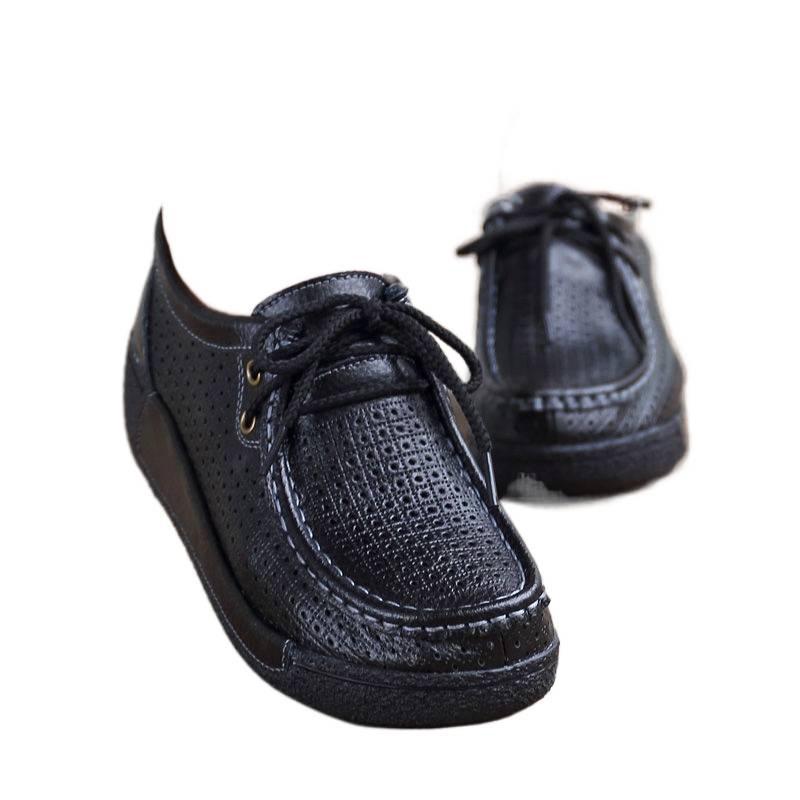 Women's White Leather Cut-Out Wedge Shoes - Thick Soft Sole, Casual Spring/Summer Platform Shoes.