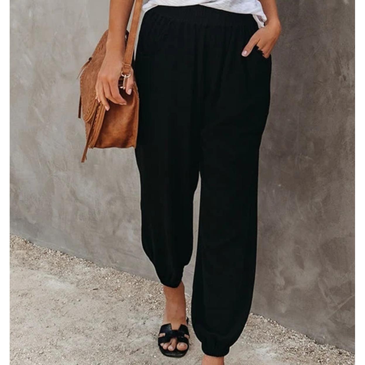 

Женские модные однотонные брюки с высокой талией, свободные повседневные брюки для бега L чёрный
