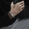 HX Silver Color New Retro Hand-woven Wide Thick Bracelet Trendy Men Hip-hop Cuban High-end Gift Temperament All-match Jewelry