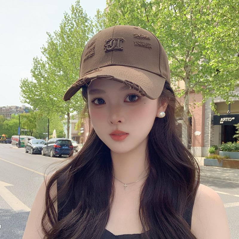 Hat Female Summer Three-Dimensional Letter Embroidery Retro Ripped Cap Versatile Sunshade Small Baseball Cap