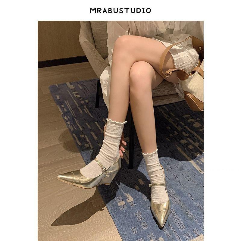 2025 Sommer neu Französisches Temperament Society-Lady Silber spitz Keilabsatz High Heels leichter Mund Mary Jane Einzelne Schuhe Damen